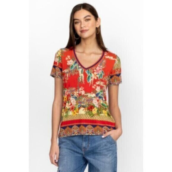 Johnny Was Elegant Beautiful Rapsodia Favorite V-Neck Tee - Picture 1 of 6